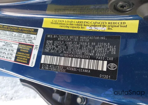 2009 Toyota Camry из США, поврежденный, VIN 4T1BE46K39U360293